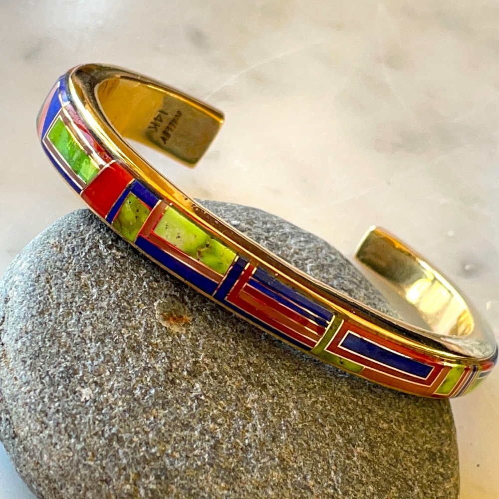 Vintage 14K Zuni Gold Multistone Walley Bracelet